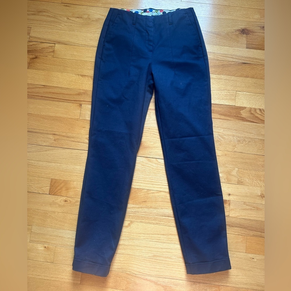 Boden Navy Blue Ankle Straight Leg Cotton Trousers size 4 Tall